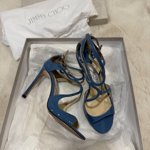 Jimmy Choo Lang Strappy Blue High Heel Sandals - Picture 4 of 6